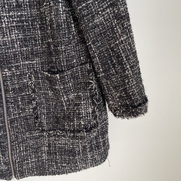 J Crew Tweed Swing Lady Coat in Raven Black Fringed Trim - Picture 6 of 8